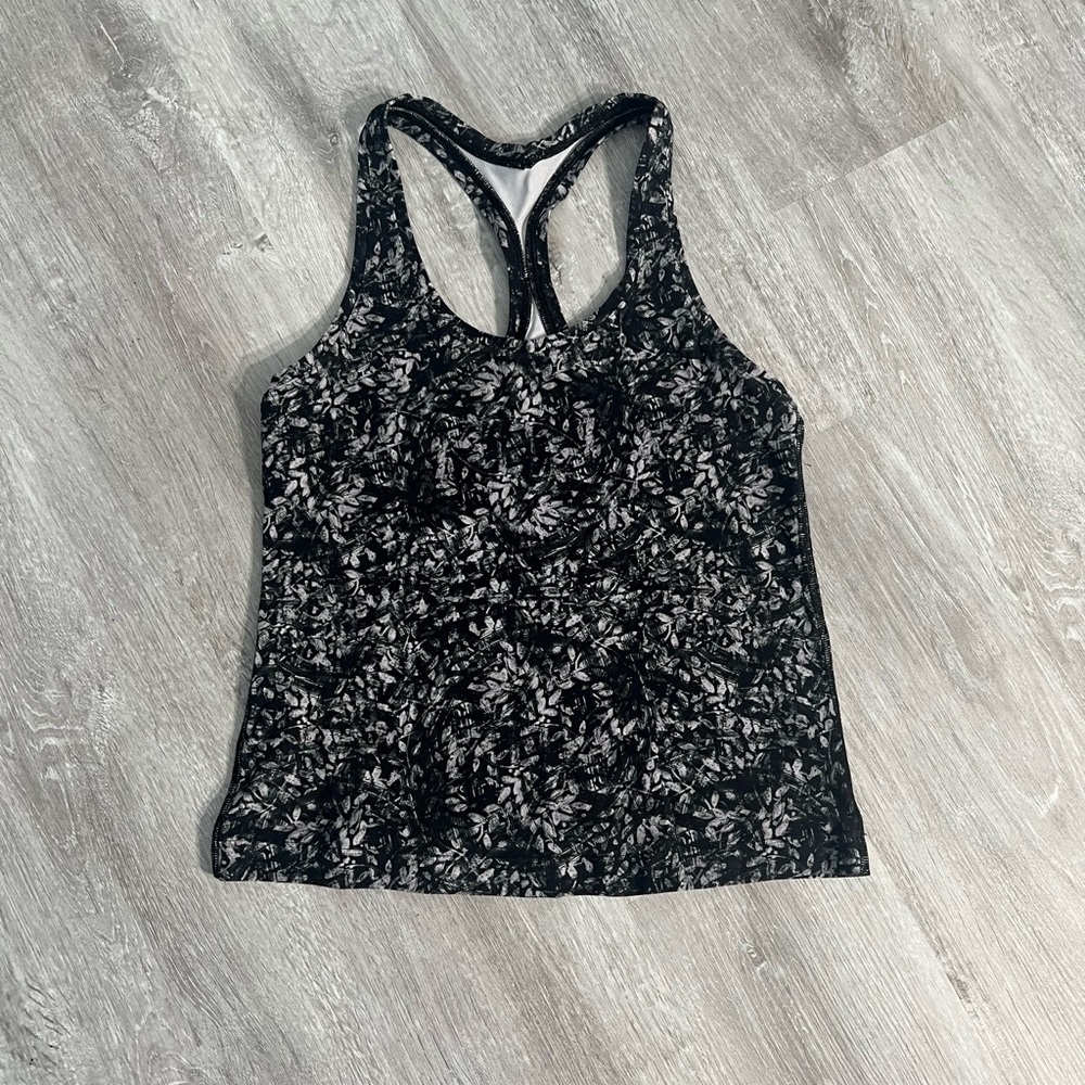 Lululemon Athletica Black and White Floral Tank Top
